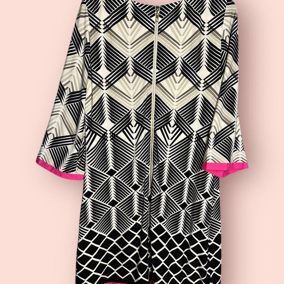 Eliza J Geometrical Print Mini Shift Dress in Black Pink and White large 12 - Picture 4 of 5